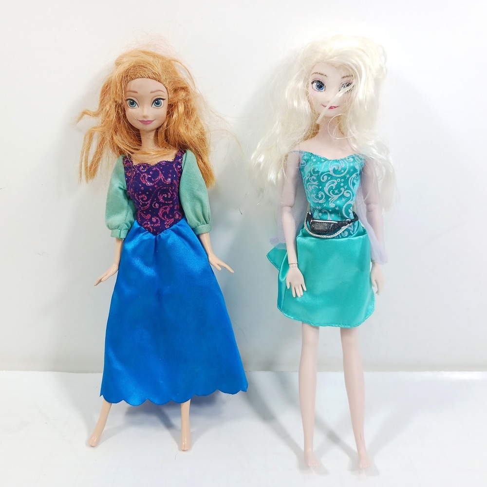Disney Frozen Anna and Elsa Fashion Doll Set 11.5 Inch Figures Blue Green Gowns